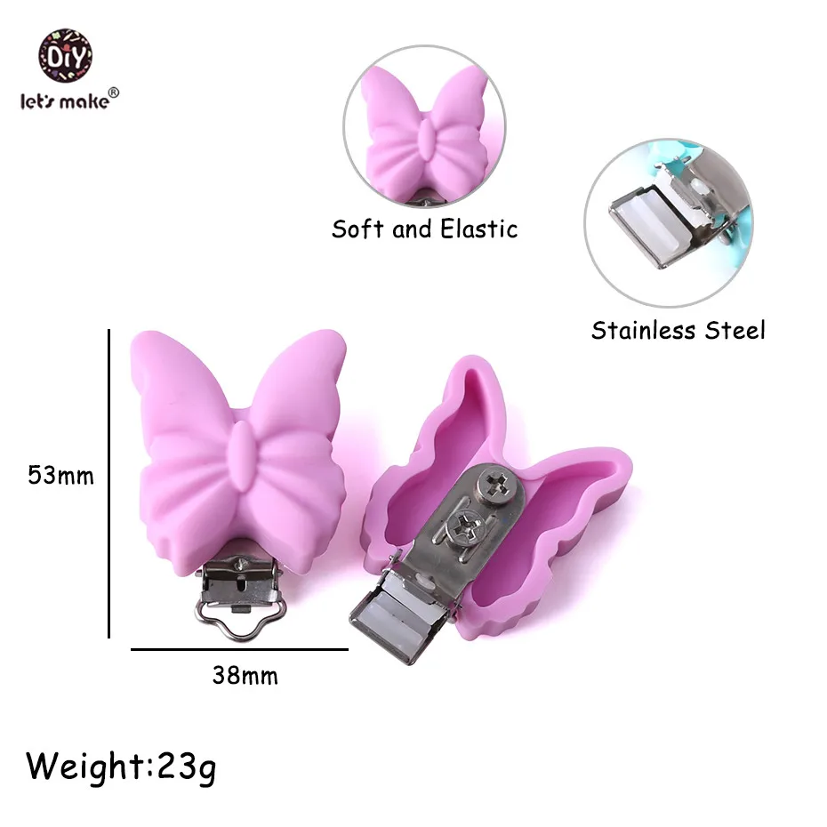 Let's Make Baby Teether 1pc Butterfly Pacifier Clip Stainless Steel Food Grade Silicone DIY Chain Teething Toys | Мать и ребенок