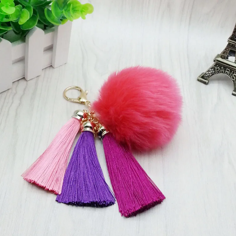 Новый меховой брелок с кисточкой 8 см автомобильный помпоном 3 кисточками помпон