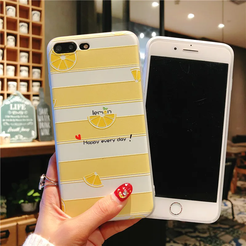 Fashion Cool Sumer 3D Lemon Fruit Design Patterned Soft TPU Frame Case for iphone8 7 6 6S PLUS X 5S 5 SE |