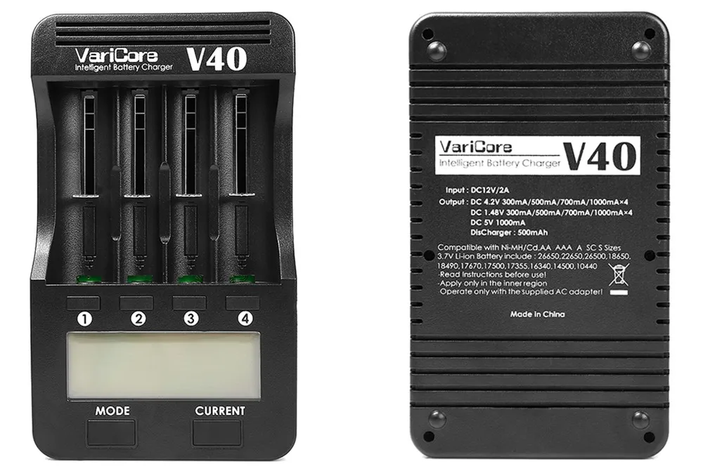 VariCore V40 3,7 V 18650 26650 18350 1,2 V AA литиевая батарея AAA Зарядное устройство+ 4 шт. NCR18650B 3400 мА/ч, Батарея батарейки для карманного фонаря