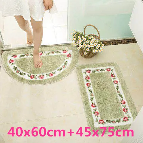 Green 40x60 and45x75 Романтический цветочный Противоскользящий коврик для ванной комнаты, супер мягкий коврик для гостиной, спальни, напольный коврик в форме сердца, прямоугольный коврик, коврик для туалета - Цвет: Green 40x60 and45x75