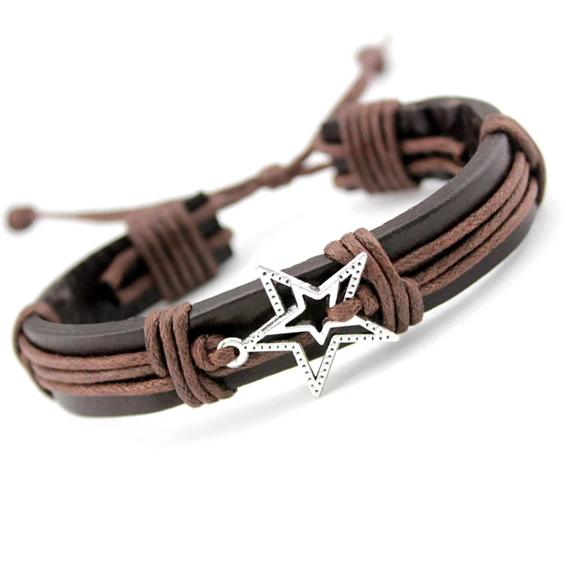 Браслет унисекс кожаный со звездами Эйфелевой башней и бантом|leather bracelet women|leather