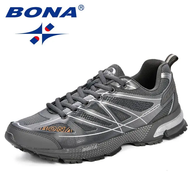 DARK GREY ORANGE BONA New Fashion Outdoor Men Casual Shoes Trendy Comfortable Mens Sneakers Breathable Lightweight Man Walking Trainers - Цвет: DARK GREY ORANGE