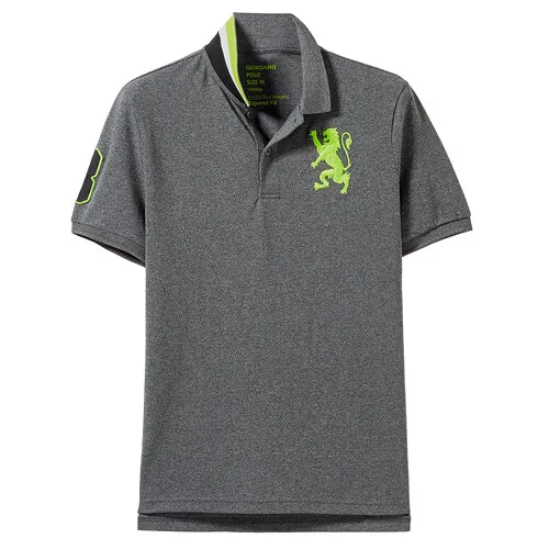 Giordano поло мужское футболка Polo slim fit с короткими рукавами с принтом победоносного льва на груди футболка поло мужская - Цвет: 67Grey