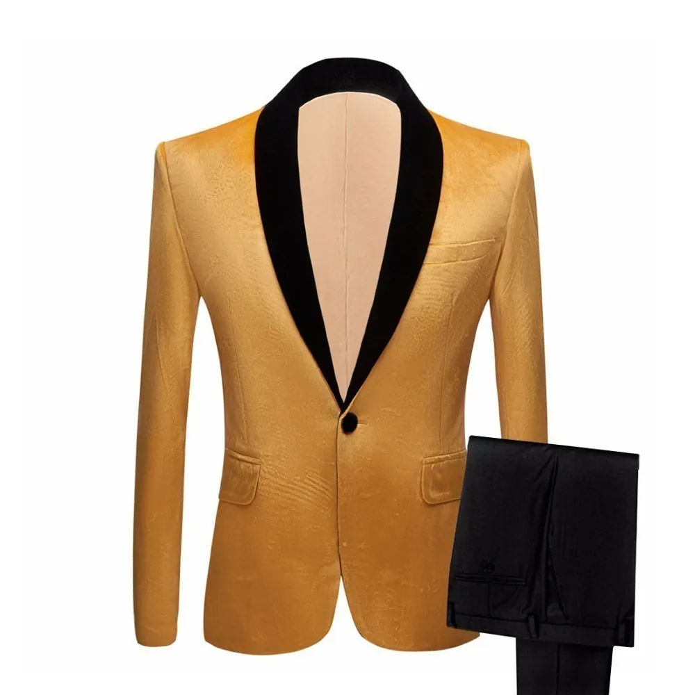 light gold PYJTRL брендовый мужской классический комплект из 3 предметов, бархатные костюмы, стильные бордовые королевские синие Черные свадебные костюмы для жениха, приталенный смокинг, костюм для выпускного - Цвет: light gold