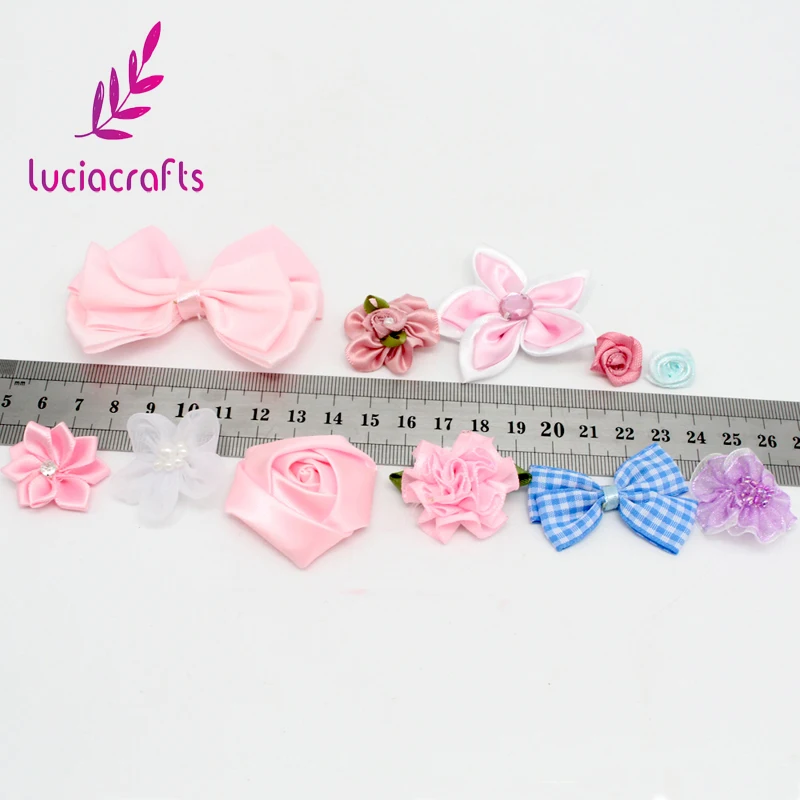 Lucia crafts, 20 г/лот, случайный микс, бант/цветы/розетка, для девочек, бутик, мини лента, бант для волос, сделай сам, аксессуары для одежды, B1202