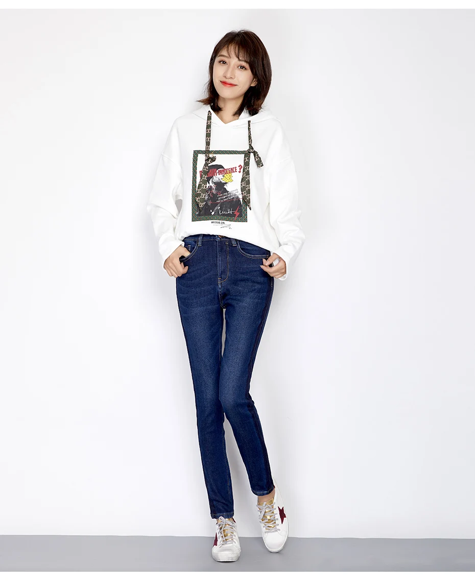 LEIJIJEANS, новинка, зимние, утепленные, размера плюс, L, темно-синие, с высокой талией, отбеленные, полная длина, боковые тени, обтягивающие, узкие, зимние, женские джинсы