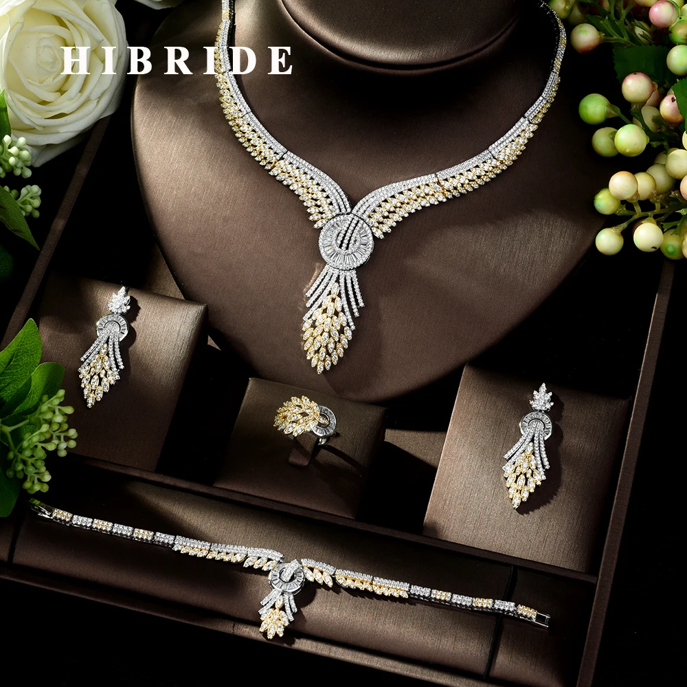 HIBRIDE Роскошные Крупные Свадебные ювелирные изделия 4 шт. наборы геометрический