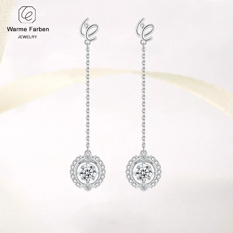 Warme Farben Sterling 925 Silver Long Drop Earrings Beating Heart Crystal from Women Jewelry Party Brincos | Украшения и