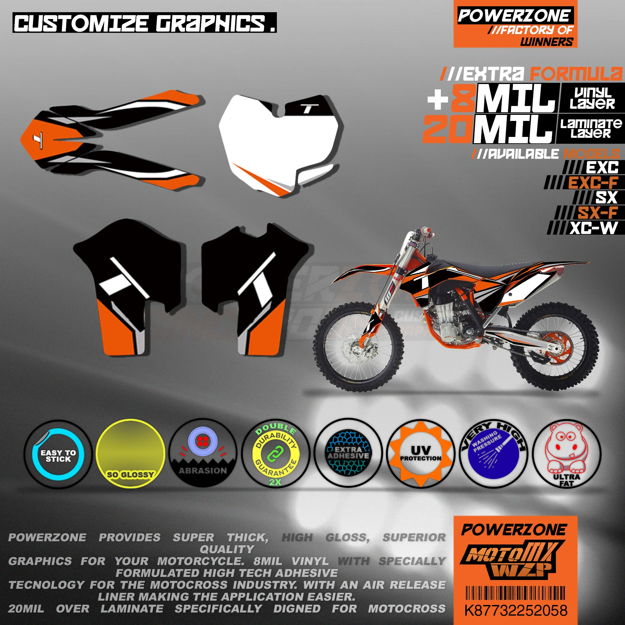 PowerZone пользовательские команды графики фоны наклейки 3m Набор для KTM SXF MX EXC XCW Enduro