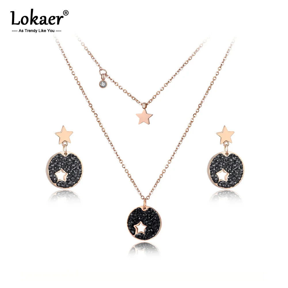 Lokaer, модный кубический цирконий, звезда, колье, ожерелья, серьги, ювелирные наборы для девочек, проложенные стразы, нержавеющая сталь, SE012