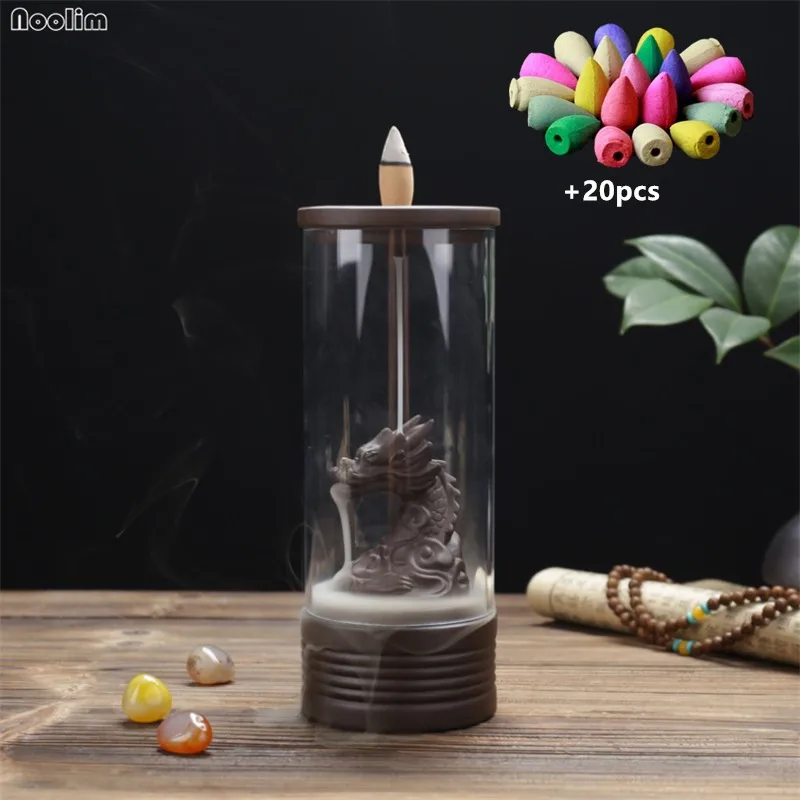 With 20pcs mixed-C Дракон курильница для благовоний горелка с акриловым покрытием Чайный домик украшения Керамические бергамота лотоса Курильница+ 20 шт пирамидки благовоний - Цвет: With 20pcs mixed-C