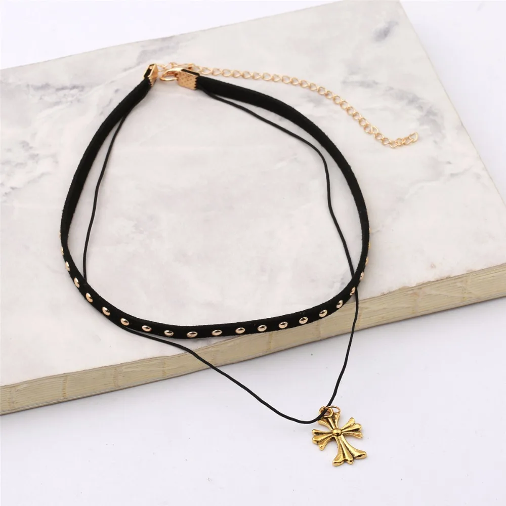 Новое Женское простое кружевное ожерелье золотого Креста Двухслойное женские