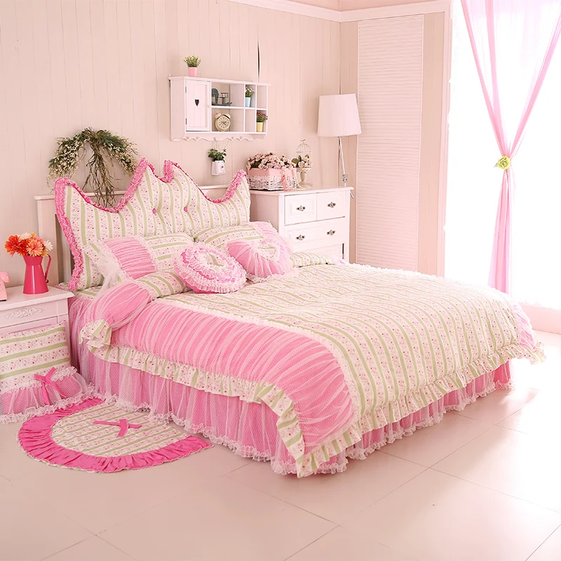 three-colour bedding set flower duvet cover ruffle lace bed skirt princess bedroom textile pastoral style 4/6/8pcs | Дом и сад