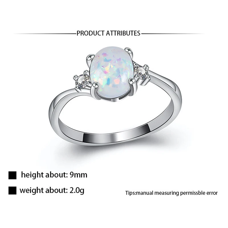 Классическое кольцо овальной формы с белым огненным опалом для женщин свадебные