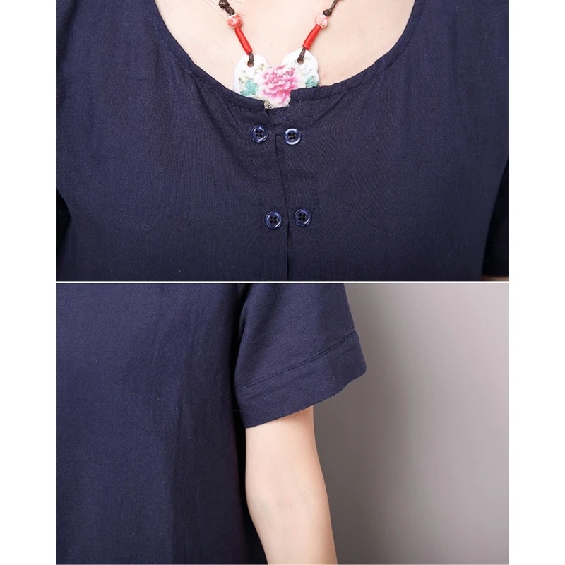 Женское винтажное платье с принтом хлопково-льняное Повседневное декоративными