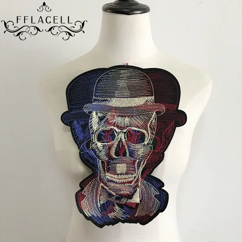 Нашивка FFLACELL в виде черепа вышивка стиле панк Байкерская Готическая аппликация