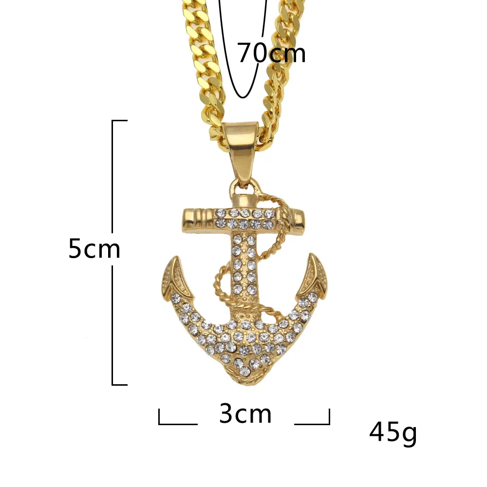 CY & CM Мужская и женская подвеска золотой якорь из нержавеющей стали Lced Out CZ горный