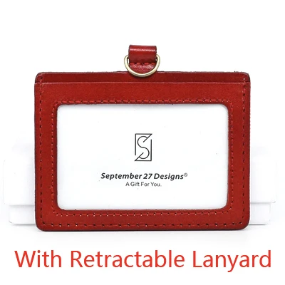 Red-Lanyard Ремешок для ID бейджа, чехол из чистой натуральной кожи, держатель для кредитных/автобусных карт, аксессуары, брелок, топ из воловьей кожи, кошелек для монет и ID - Цвет: Red-Lanyard