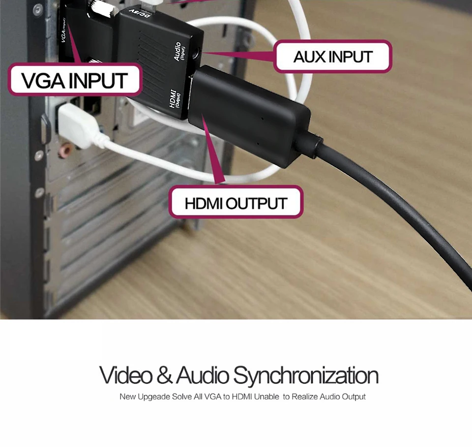 QGEEM HDMI в VGA конвертер с аудио Full HD VGA в HDMI адаптер с видео выходом 1080P HD для ПК ноутбука в HDTV проектор