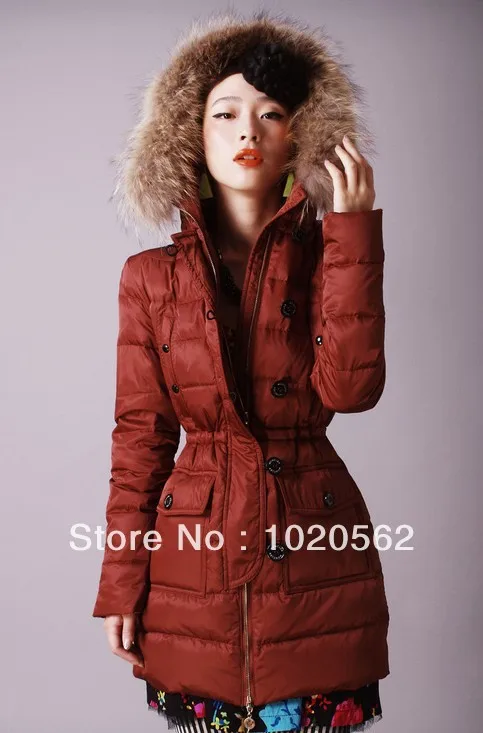 Women Fashion 2013 Winter Long Coat & Jacket Goose Down Warm Dress with Fur Collar 4 Colors Plus Size | Женская одежда