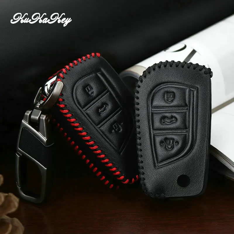 Кожаный чехол KUKAKEY для автомобильных ключей Toyota Hilux Corolla avensis Prado Fortuner RAV4 CHR