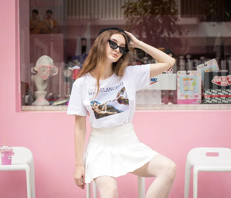 Микеланджело каппелла систина Футболка Harajuku Ulzzang Tumblr женская футболка кавайная