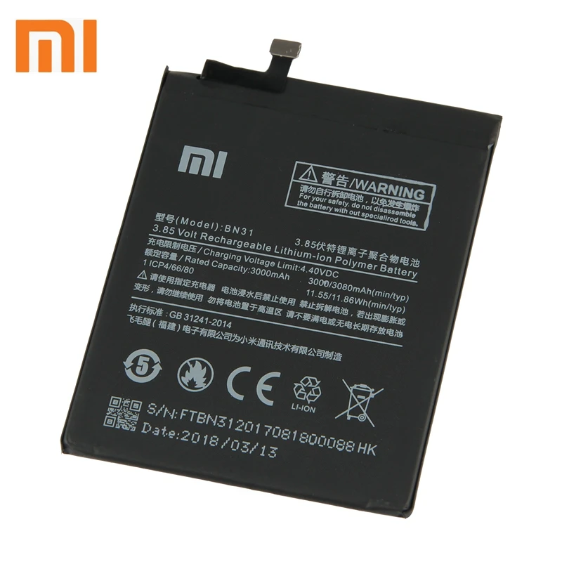 Xiao mi Xiaomi BN31 Аккумулятор для Xiao mi 5X mi 5X Red mi Note 5A Xiao mi A1 3080 мАч BN31 аутентичный аккумулятор для телефона+ инструмент