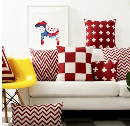 

Red geometric cushion cover sofa lattice pillowcase waist pillow cover office lumbar pillow cover home decor cover for backrest