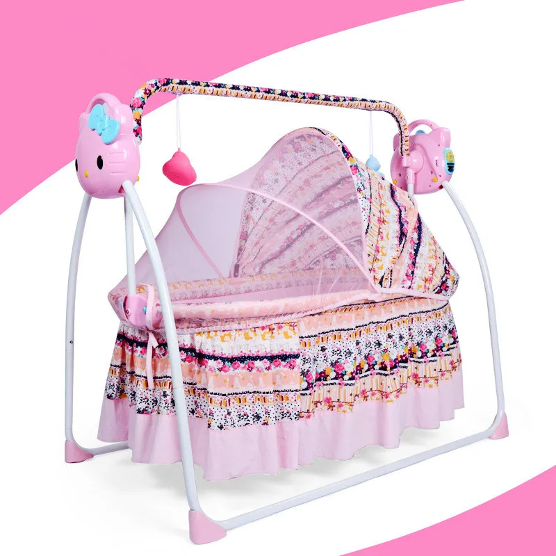 pink Электрическая детская кровать складное расширенное гнездо для новорожденных Детская кроватка с москитной сеткой умный пульт дистанционного управления Колыбель для малышей - Цвет: pink