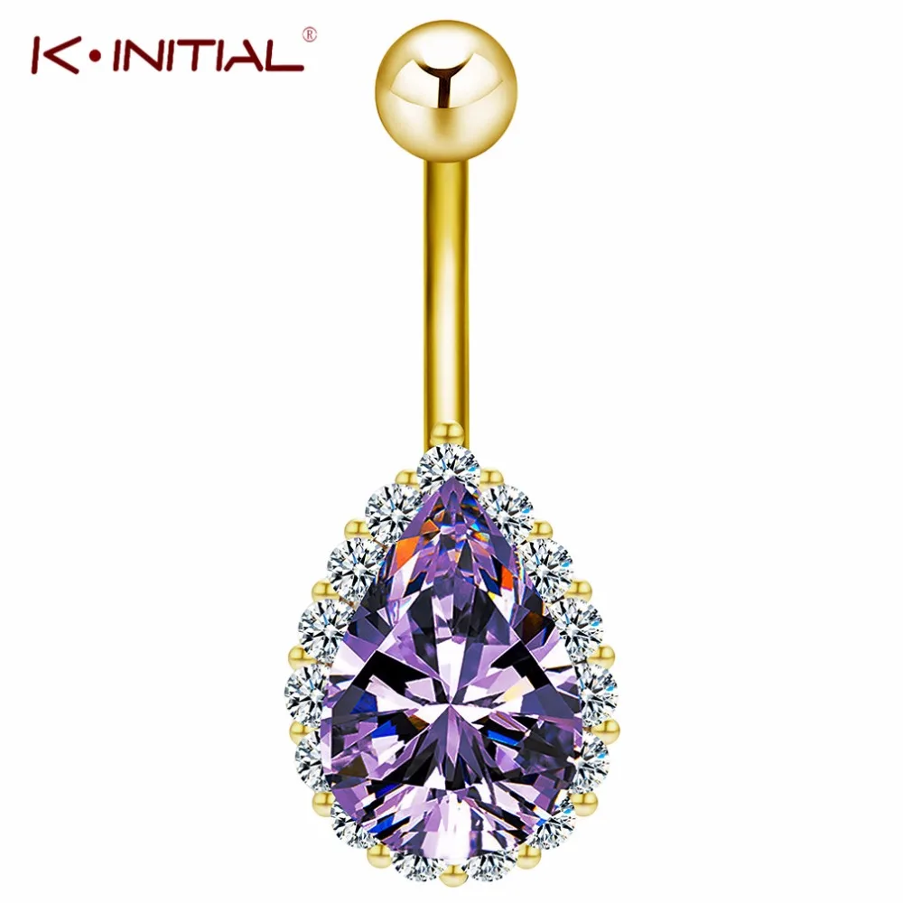 Kinitial кубического циркония кольцо Фиолетовый капли воды для пирсинга из