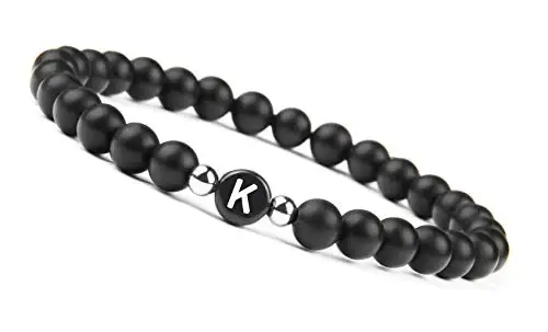 Letter K bracelet Браслет из бисера с натуральными камнями для мужчин и женщин, A-Z браслет с 26 буквами, 6 мм, матовый черный оникс, браслеты ручной работы, модное ювелирное изделие - Окраска металла: Letter K bracelet
