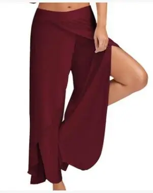WineRed Широкие брюки Для женщин Капри Твердые свободные шаровары Фитнес танец носит Разделение брюки плюс Размеры шаровары ш - Цвет: WineRed