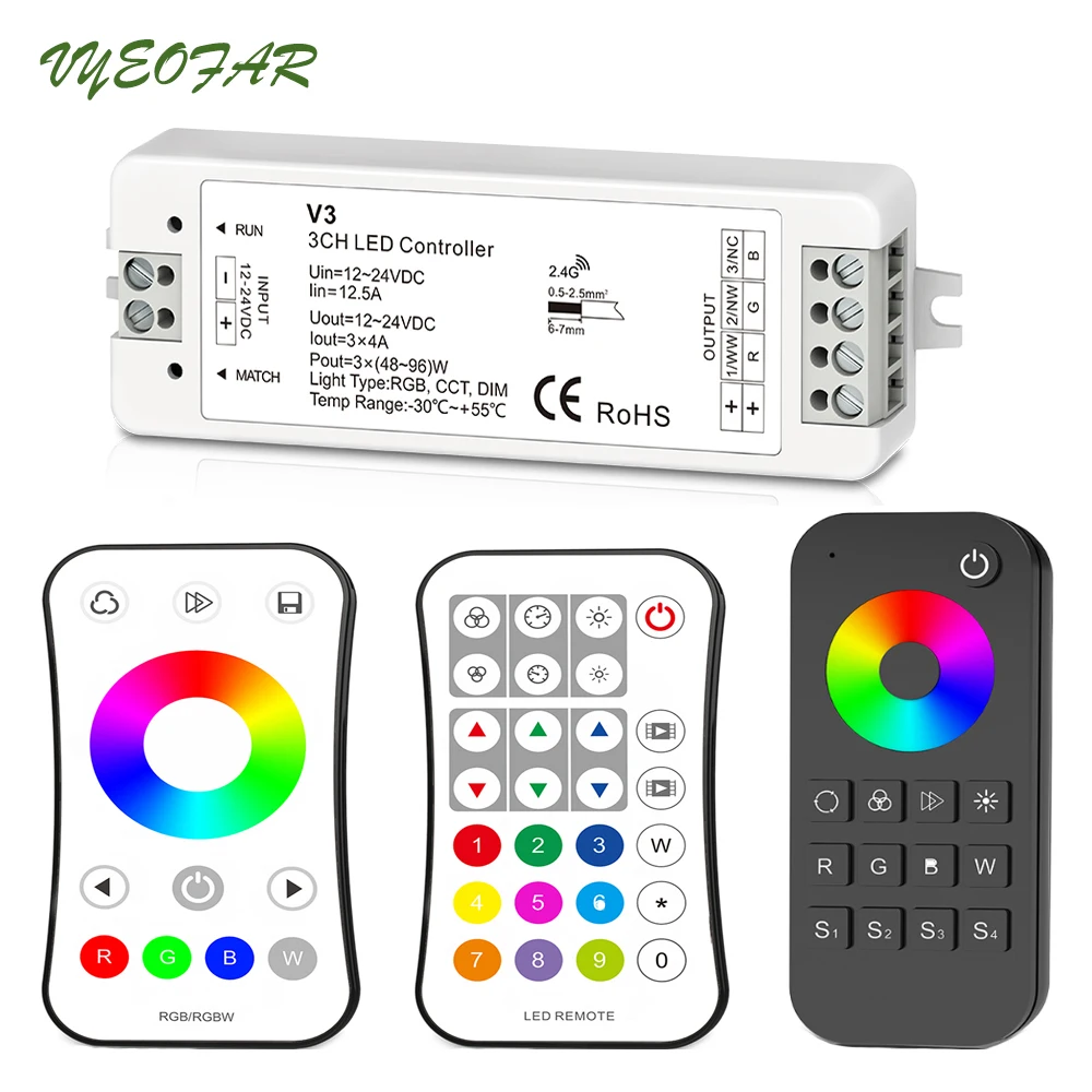 Новый контроллер светодиодной RGB ленты 12 В 24 V3 4A * 3CH с RF беспроводной мини пульт