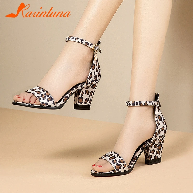 Женские леопардовые босоножки KARINLUNA повседневные вечерние на высоком каблуке с