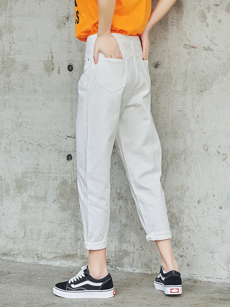 AOLI Women Pants Boyfriend Mom Jeans White Sexy Denim Plus Size Straight Casual Femme DNZ909026 | Женская одежда