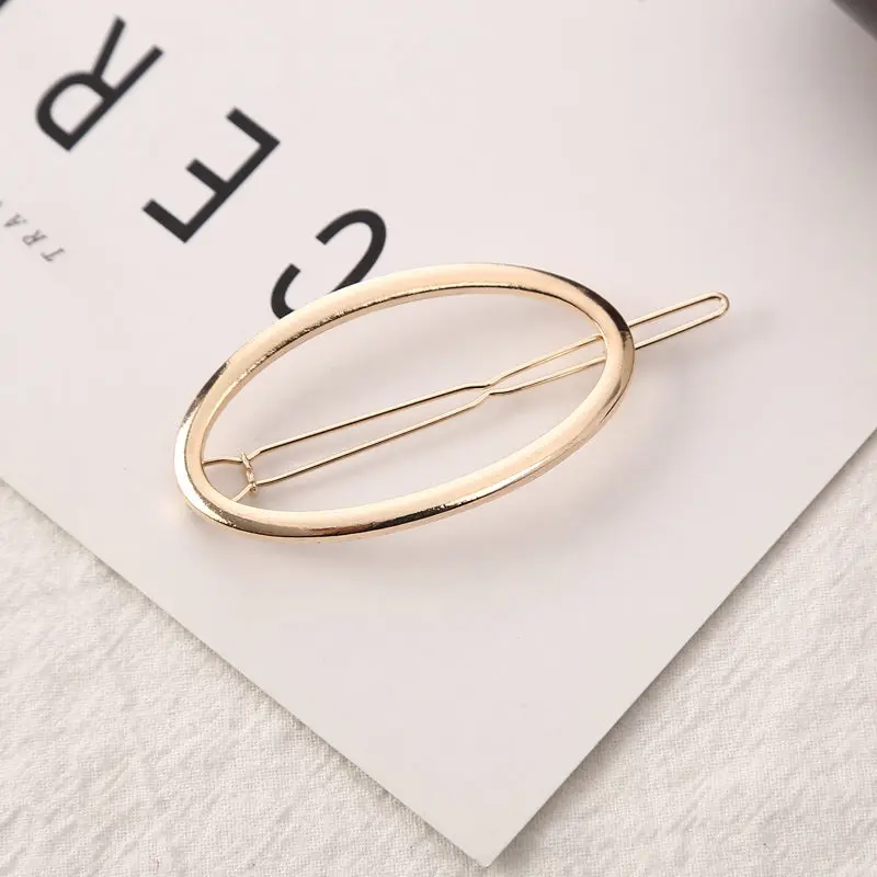 Gold oval Модные женские аксессуары для волос, треугольная заколка для волос, металлический геометрический сплав, ободок для волос с Луной и кругами, заколка для волос, держатель для девочек - Цвет: Gold oval