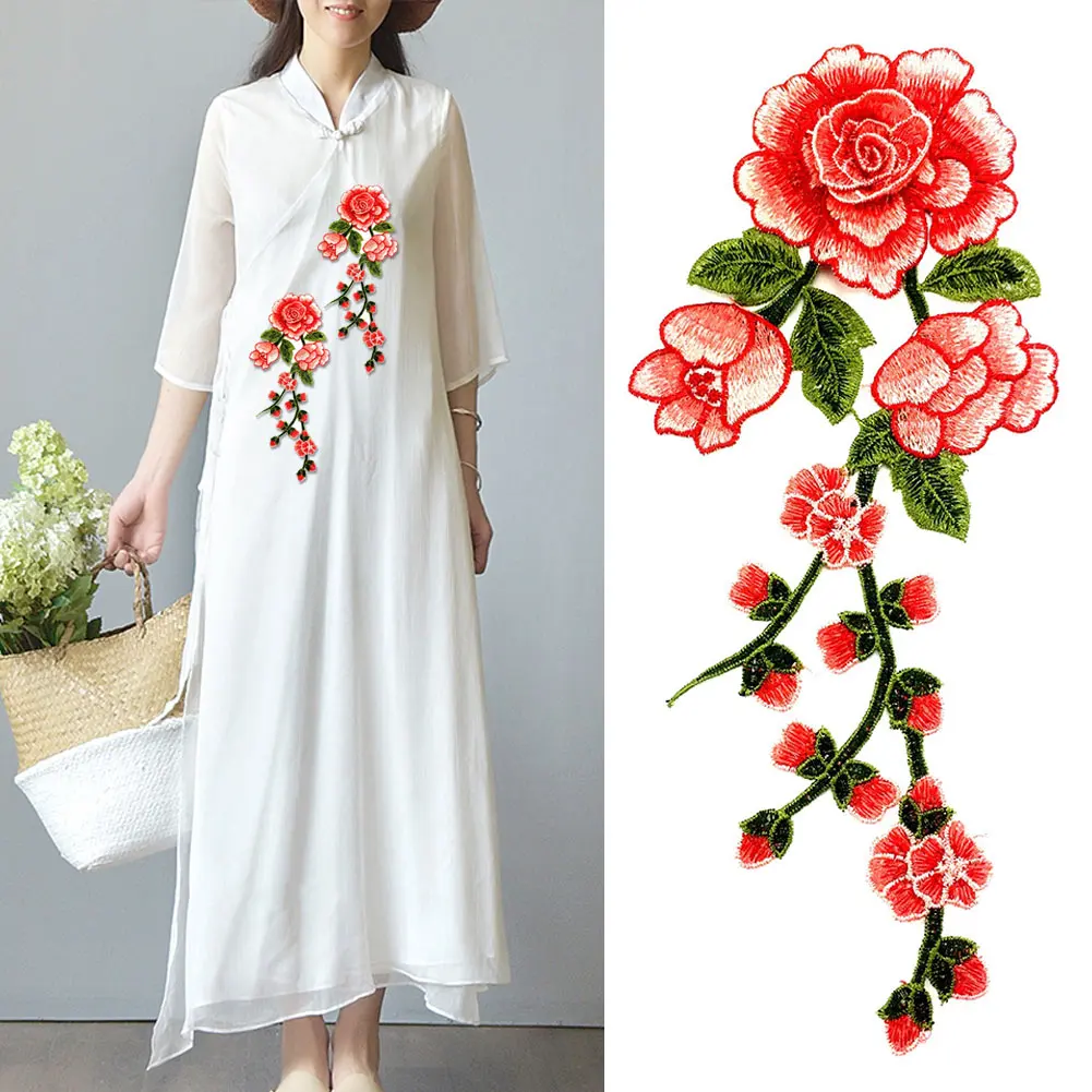 Хит продаж 3D вышивка патч розовый цветочек воротник швейная аппликация сделай