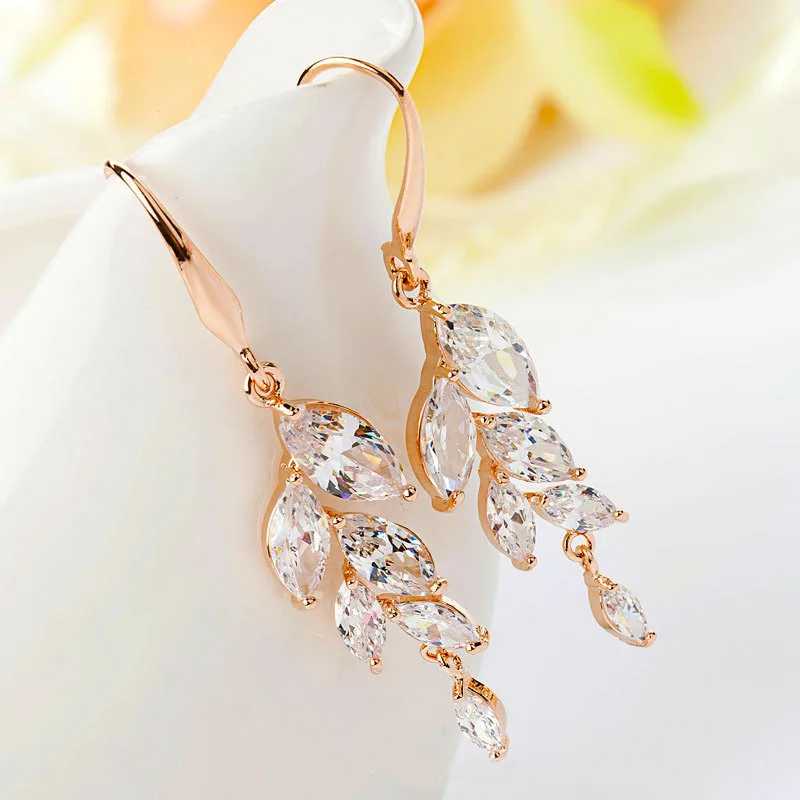 SLBRIDAL модные ювелирные изделия Bijoux анти-аллергический кубический Крюк из циркония серьги Шарм Висячие серьги для женщин розовое золото висячие серьги