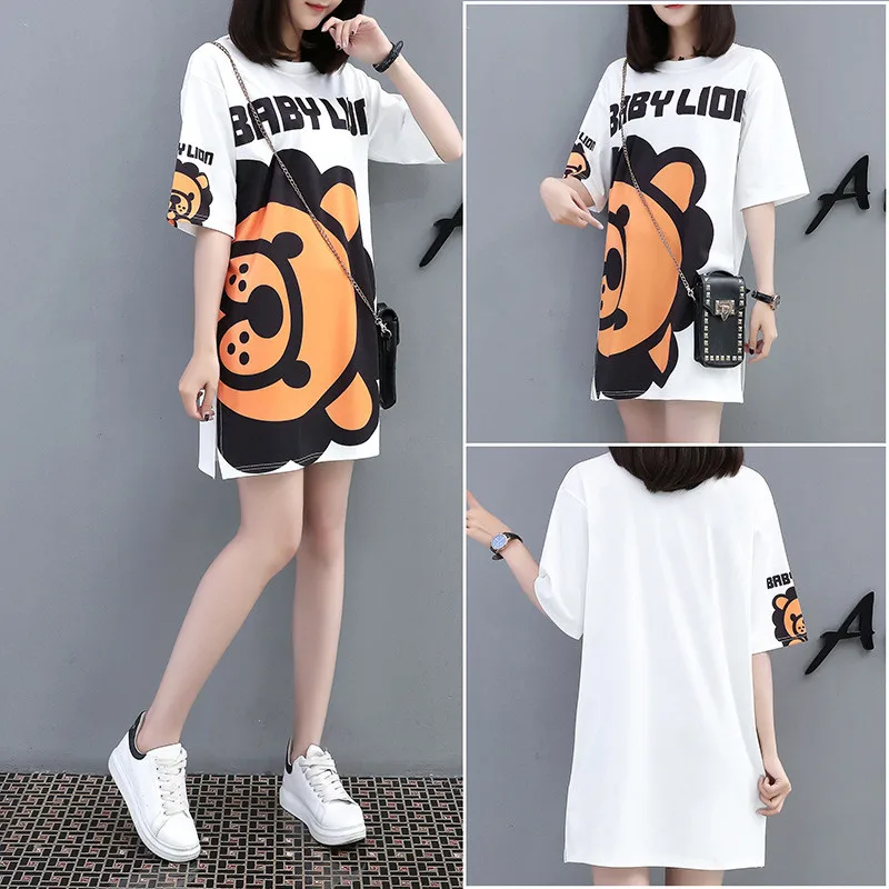 Fashion Summer Oversized Loose Dress Women Plus Size O Neck Half Sleeves Printed Casual T Shirt Dress Streetwear Mini Dress