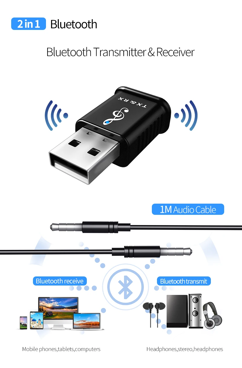 Bluetooth 5 0 V Аудио приемник передатчик 2 в 1 USB адаптер Мини 3 мм AUX стерео для