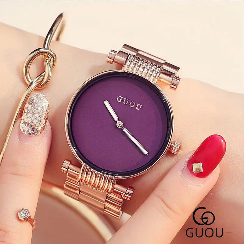 

GUOU Women's Watches Exquisite Fashion Watch Women Stell Bracelet No Scale Watches Simple Clock relogio feminino wristwatch