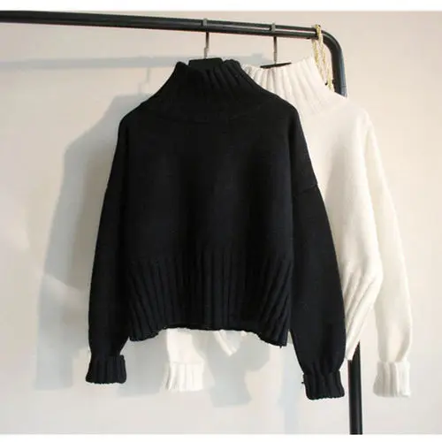 black pullover Neploe, осенне-зимние пуловеры, свитера с высоким воротом, Женский вязаный свитер с длинным рукавом, женская вязаная одежда, свободная женская одежда - Цвет: black pullover