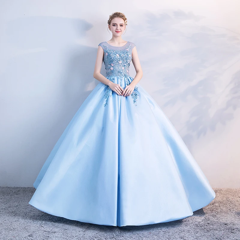 SSYFashion Новое роскошное сатиновое светло-голубое вечернее платье без рукавов