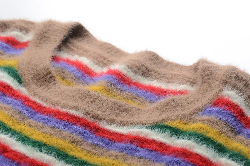 GRUIICEEN 2018 осень фонарь рукав вязаный свитер женщина полосатый Круглый воротник