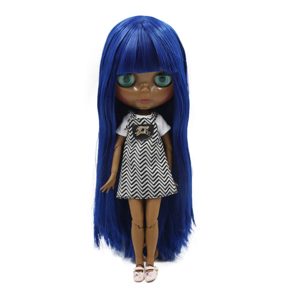 Кукла Blyth BL1714 от ICY DBS с супертемным тоном кожи модное синее прямое тело прямыми