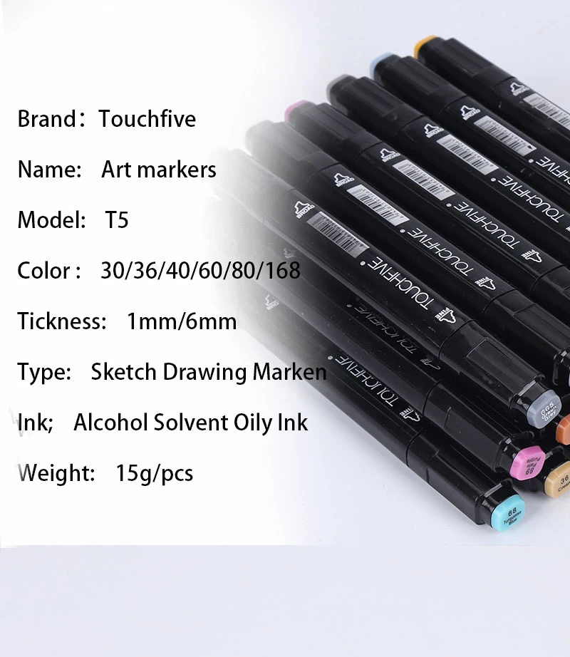 Touchfive 30/40/60/80 Цвет Двойной Головкой цветные маркеры алкогольных жирной чернила на водной основе набор маркеров для живописи для комикс манга дизайн ручка для школы