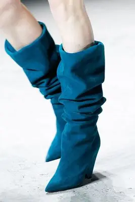 Blue Prova Perfetto; Новинка; шикарные сапоги с кристаллами на шпильке; плиссированные стразы; сапоги до колена; блестящие высокие сапоги для сцены; Свадебная обувь - Цвет: Blue