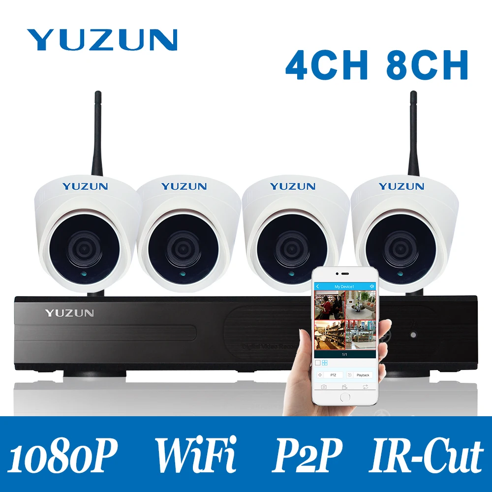 1080P nvr система комплект видеонаблюдения на 8 камер wi fi камеры безопасности P2P