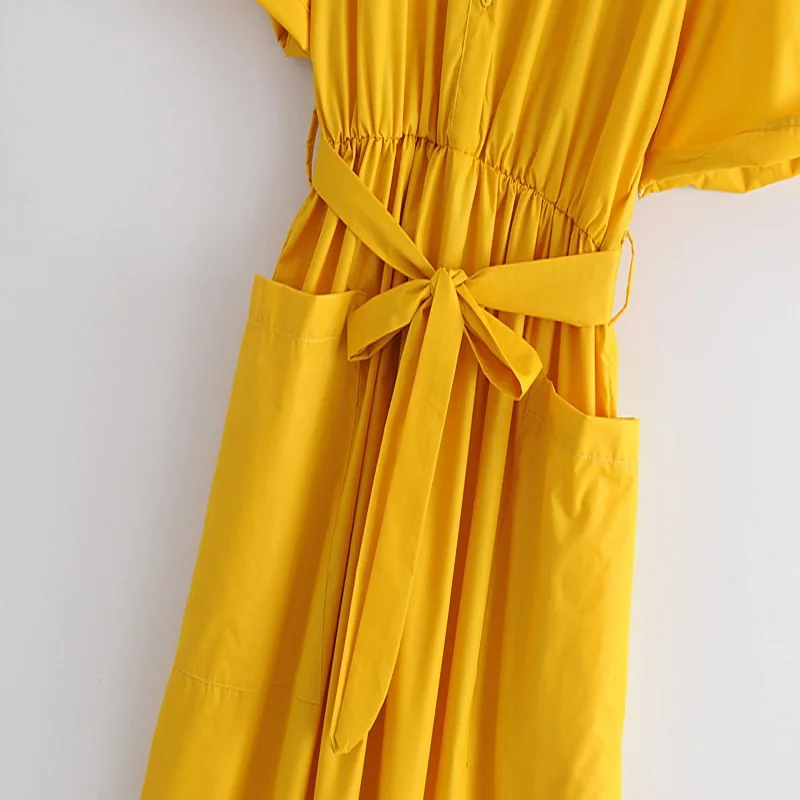 Модное однотонное платье с поясом и воротником для сада|collar dress|dress fashionfashion dress |